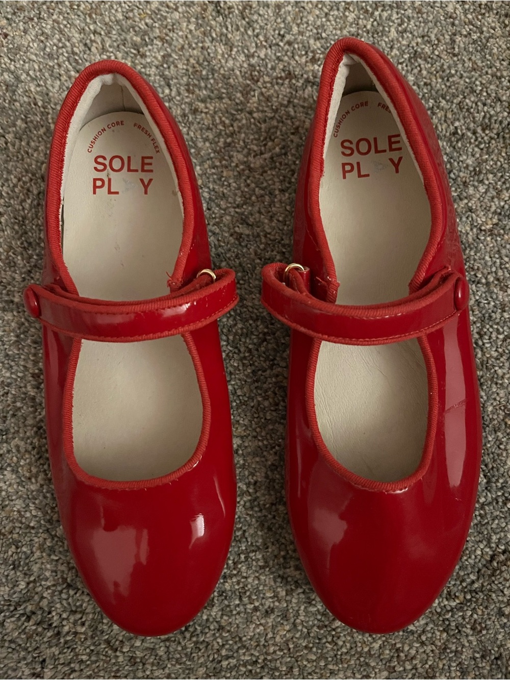 Sole Play Button MaryJanes in red patent